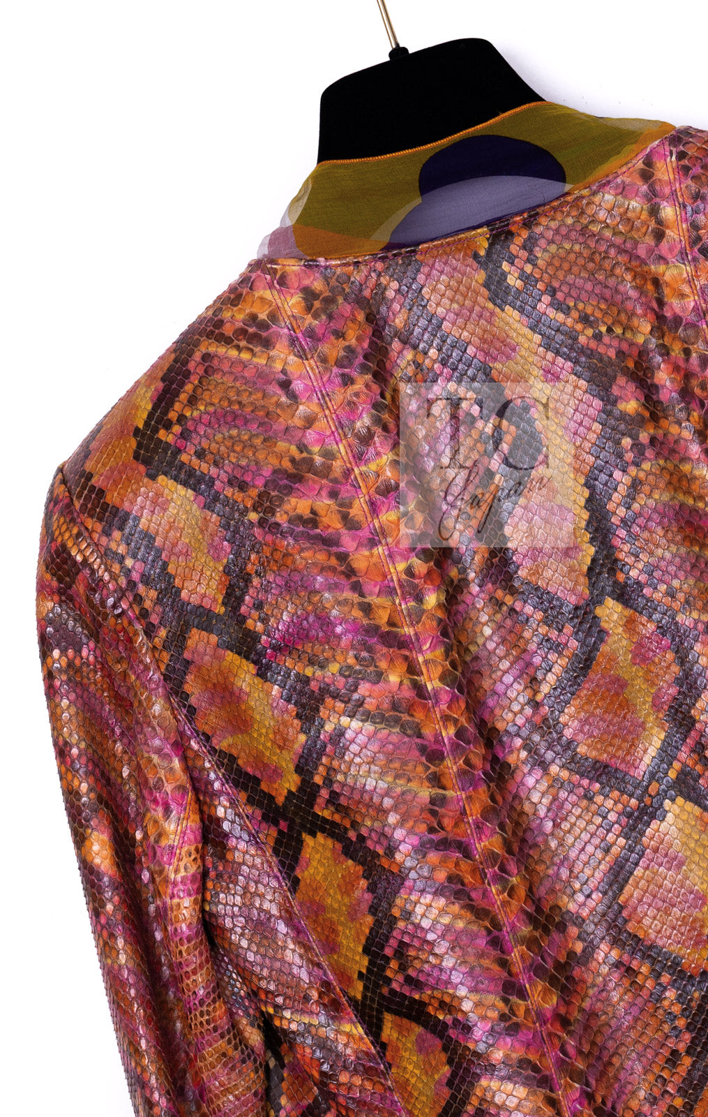 CHANEL 00T Orange Brown Python Leather Jacket 38 シャネル オレンジ ブラウン 高級パイソン レザー ジャケット