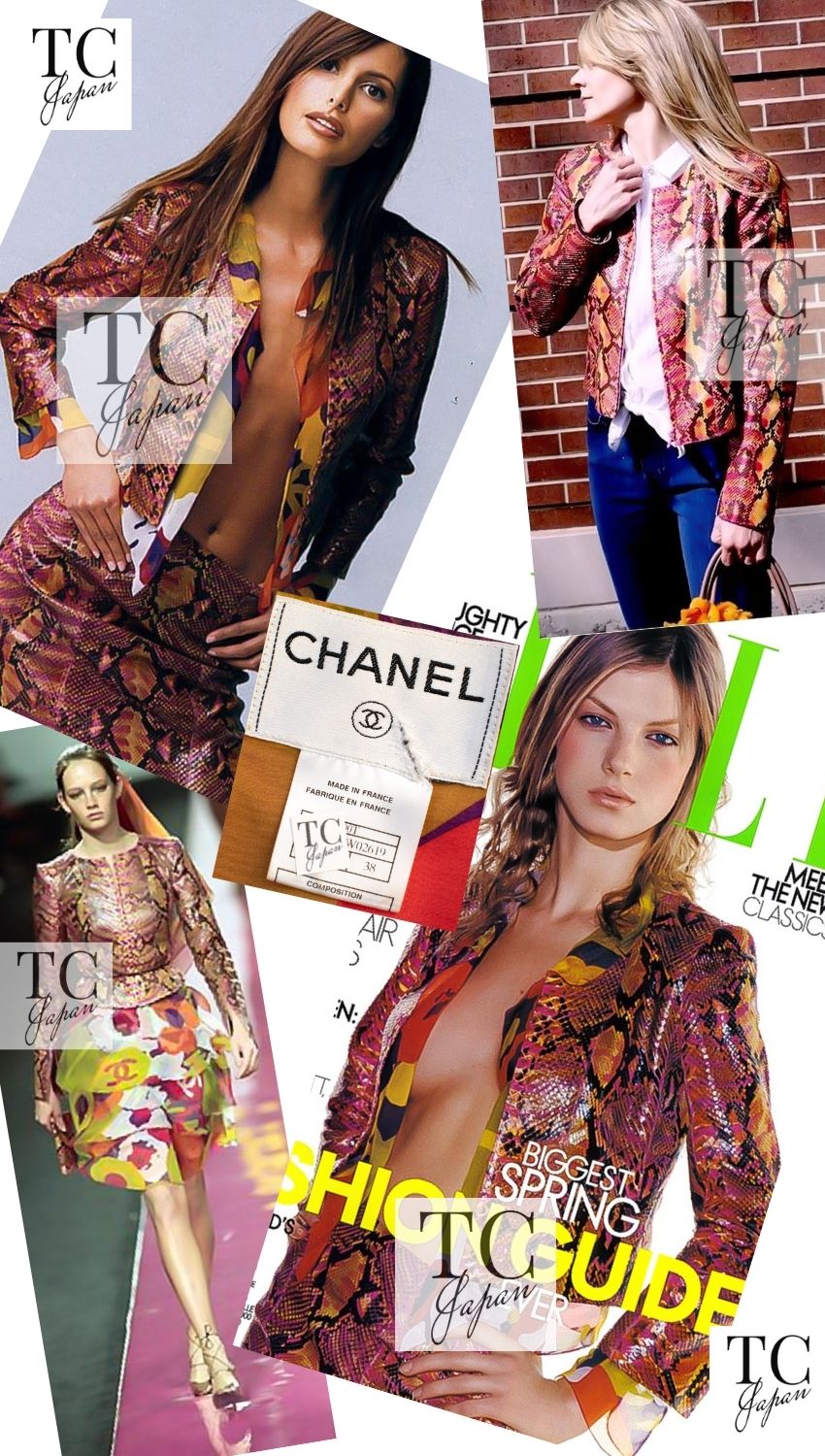 CHANEL 00T Orange Brown Python Leather Jacket 38 シャネル オレンジ ブラウン 高級パイソン レザー ジャケット