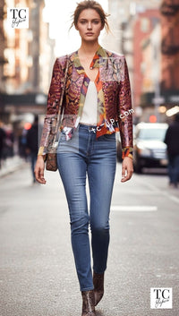 CHANEL 00T Orange Brown Python Leather Jacket 38 シャネル オレンジ ブラウン 高級パイソン レザー ジャケット