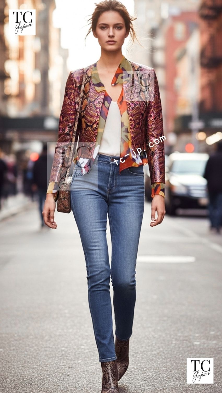 CHANEL 00T Orange Brown Python Leather Jacket 38 シャネル オレンジ ブラウン 高級パイソン レザー ジャケット