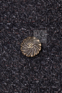 CHANEL Charcoal Gray Metallic CC Silver Logo Cotton Double Jacket 46 シャネル チャコール グレー メタリック CC ロゴ シルバー刺繍 コットン ダブル ジャケット