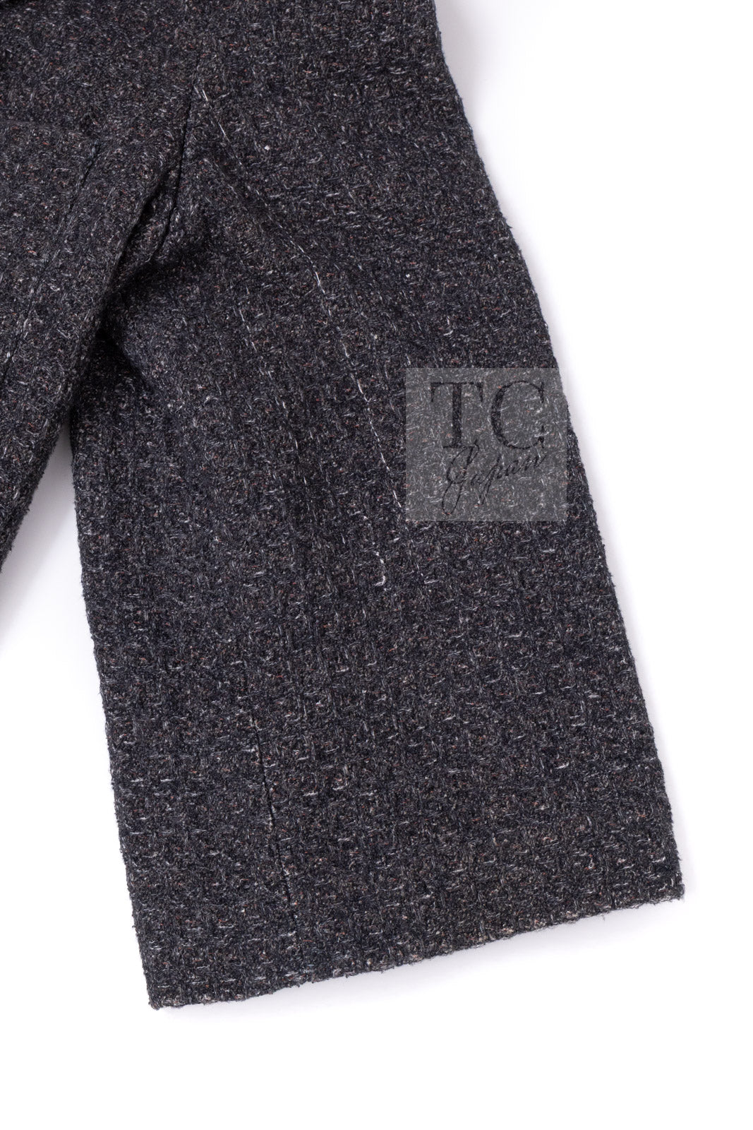 CHANEL Charcoal Gray Metallic CC Silver Logo Cotton Double Jacket 46 シャネル チャコール グレー メタリック CC ロゴ シルバー刺繍 コットン ダブル ジャケット