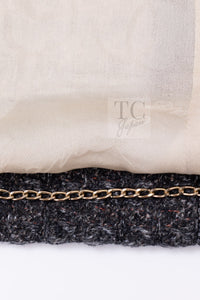 シャネル ジャケット CHANEL チャコール グレー メタリック CC ロゴ シルバー刺繍 コットン ダブル 46