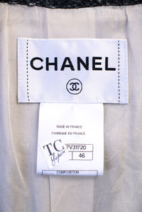 シャネル ジャケット CHANEL チャコール グレー メタリック CC ロゴ シルバー刺繍 コットン ダブル 46