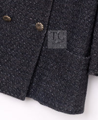CHANEL Charcoal Gray Metallic CC Silver Logo Cotton Double Jacket 46 シャネル チャコール グレー メタリック CC ロゴ シルバー刺繍 コットン ダブル ジャケット