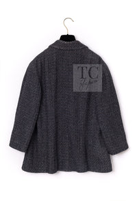 CHANEL Charcoal Gray Metallic CC Silver Logo Cotton Double Jacket 46 シャネル チャコール グレー メタリック CC ロゴ シルバー刺繍 コットン ダブル ジャケット