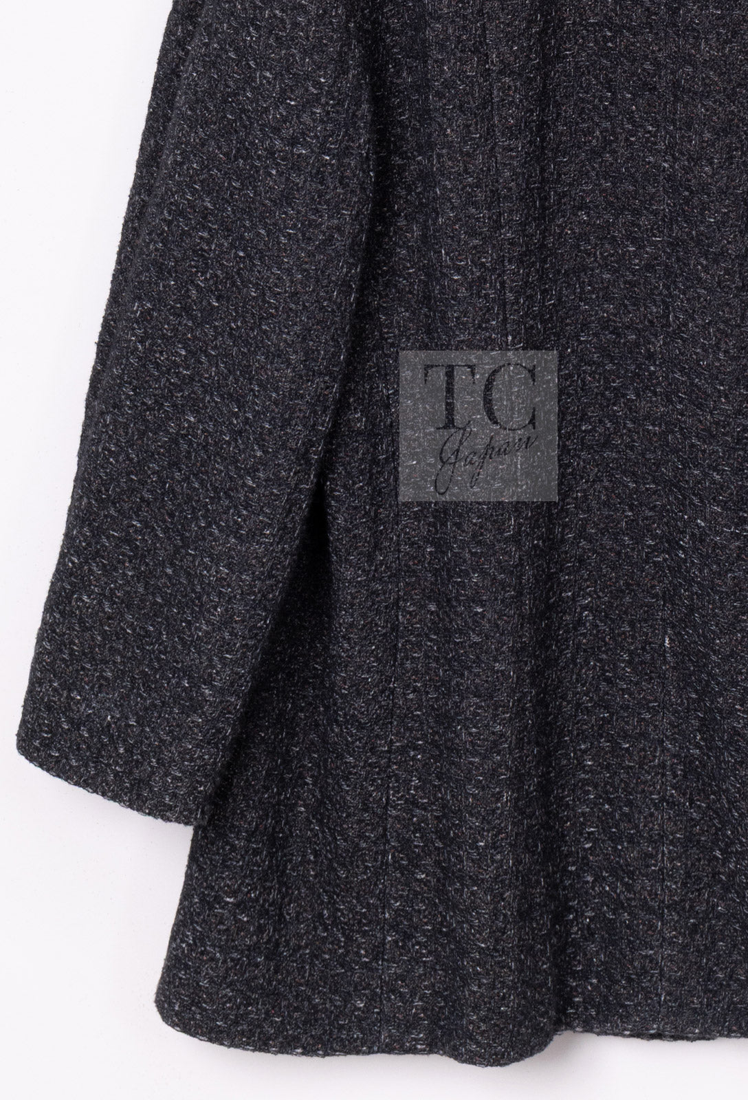 CHANEL Charcoal Gray Metallic CC Silver Logo Cotton Double Jacket 46 シャネル チャコール グレー メタリック CC ロゴ シルバー刺繍 コットン ダブル ジャケット