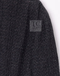 CHANEL Charcoal Gray Metallic CC Silver Logo Cotton Double Jacket 46 シャネル チャコール グレー メタリック CC ロゴ シルバー刺繍 コットン ダブル ジャケット