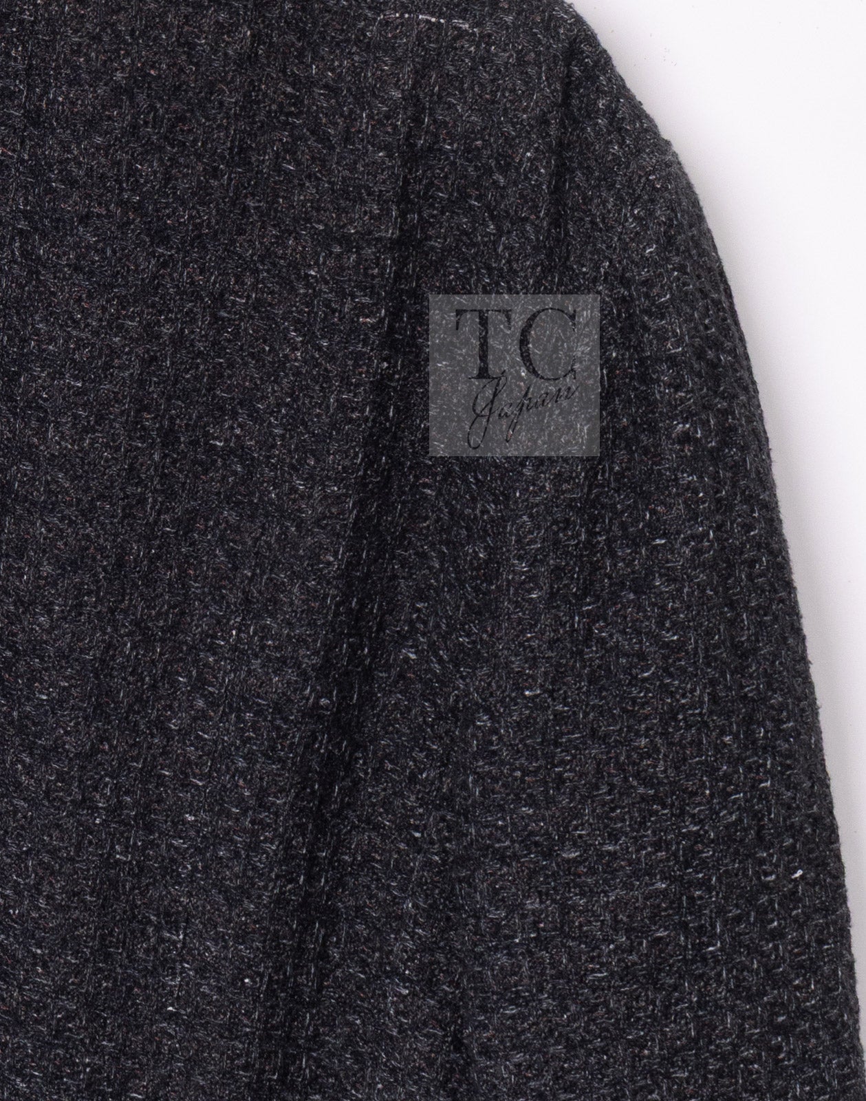 CHANEL Charcoal Gray Metallic CC Silver Logo Cotton Double Jacket 46 シャネル チャコール グレー メタリック CC ロゴ シルバー刺繍 コットン ダブル ジャケット