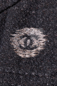 CHANEL Charcoal Gray Metallic CC Silver Logo Cotton Double Jacket 46 シャネル チャコール グレー メタリック CC ロゴ シルバー刺繍 コットン ダブル ジャケット