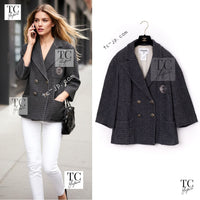 CHANEL Charcoal Gray Metallic CC Silver Logo Cotton Double Jacket 46 シャネル チャコール グレー メタリック CC ロゴ シルバー刺繍 コットン ダブル ジャケット