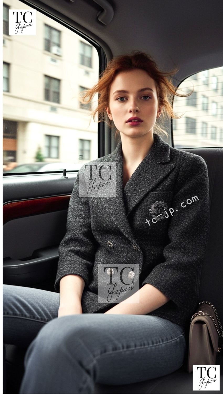 CHANEL Charcoal Gray Metallic CC Silver Logo Cotton Double Jacket 46 シャネル チャコール グレー メタリック CC ロゴ シルバー刺繍 コットン ダブル ジャケット