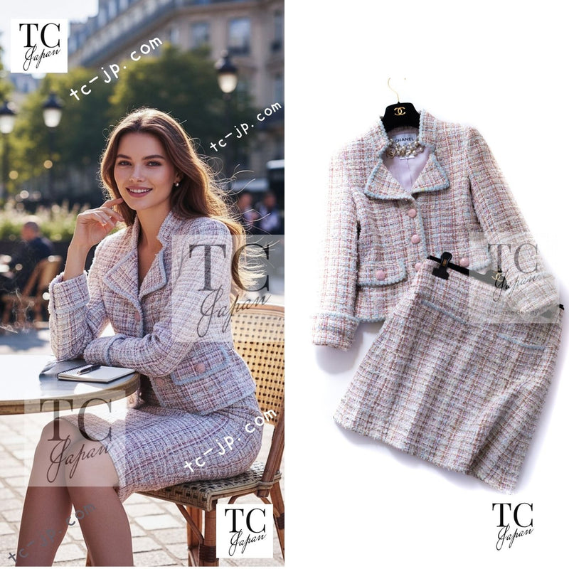 CHANEL 13C Pink Rose Garden Lesage Tweed Jacket Skirt Suit 34 36 シャネル ピンク ローズガーデン ルサージュ ツイード ジャケット スカート スーツ