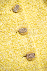 CHANEL 12C Yellow CC Logo Button Tweed Jacket 42-12