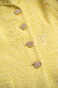 CHANEL 12C Yellow CC Logo Button Tweed Jacket 42-04