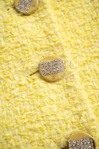 CHANEL 12C Yellow CC Logo Button Tweed Jacket 42-05