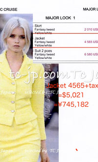 CHANEL 12C Yellow CC Logo Button Tweed Jacket 42-27