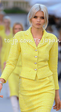 CHANEL 12C Yellow CC Logo Button Tweed Jacket 42-16
