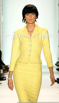 CHANEL 12C Yellow CC Logo Button Tweed Jacket 42-17