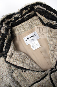 CHANEL 10S Beige Black Cotton Frilled Tweed Jacket 34 36-07