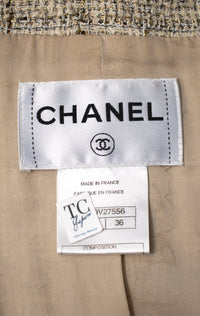 CHANEL 10S Beige Black Cotton Frilled Tweed Jacket 34 36-08