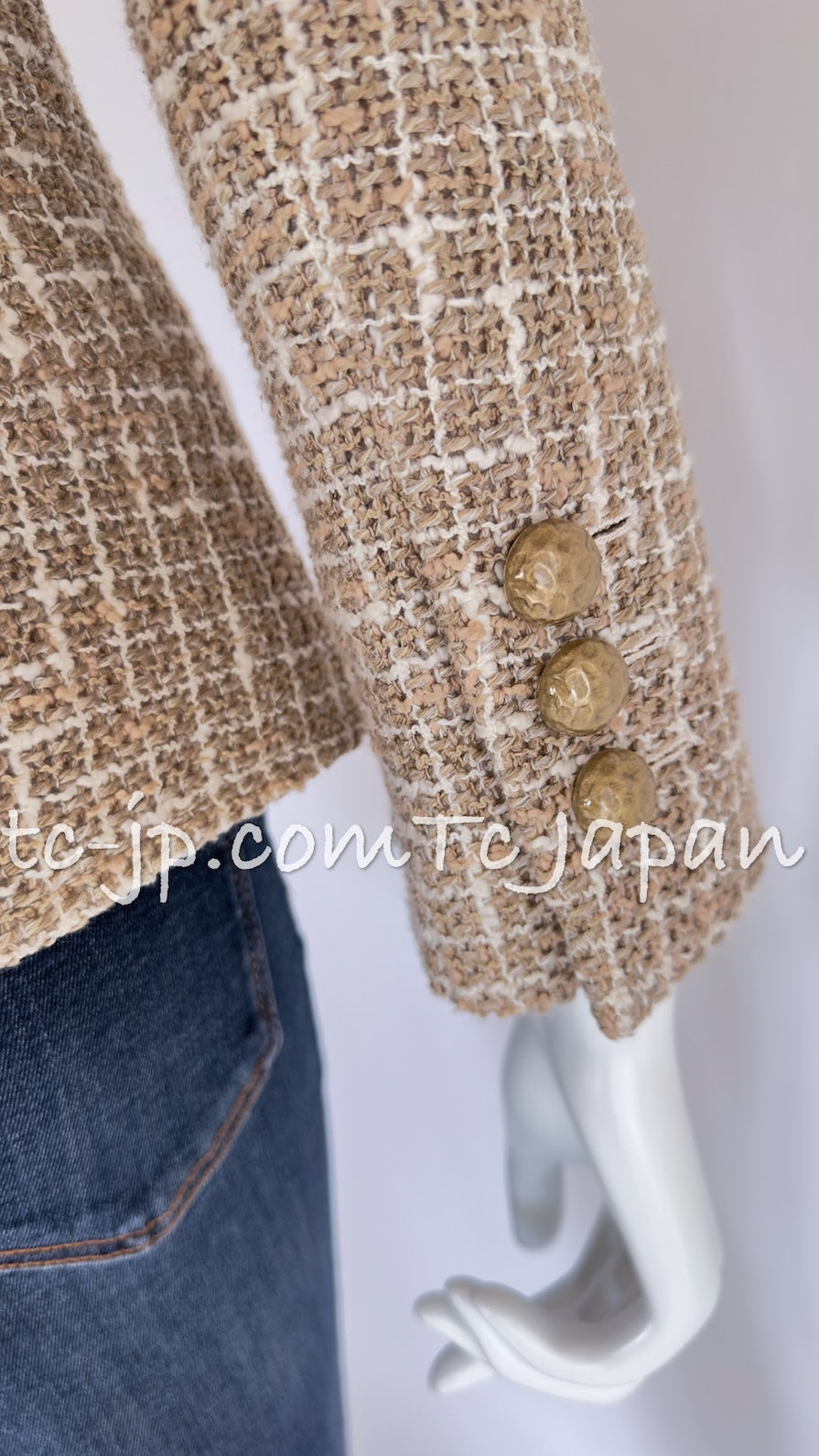シャネル ジャケット CHANEL 15S ベージュ アイボリー コットン ツイード 34
