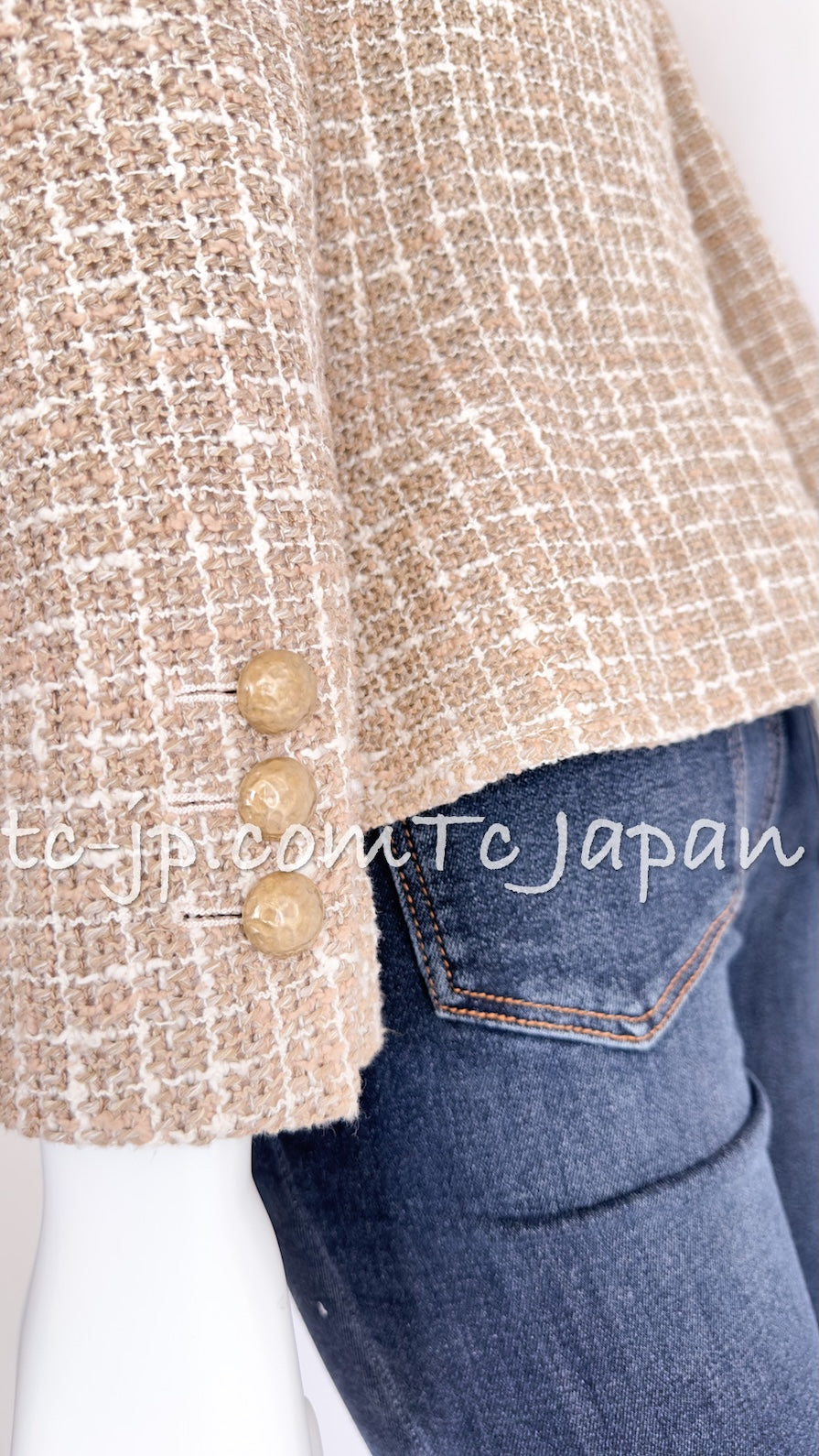CHANEL 15S Beige Ecru Ivory Cotton Tweed Jacket 34 | US