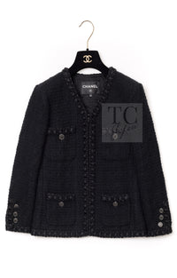 CHANEL 16PF Black Braid Trim Zipper Wool Tweed Jacket 36 2