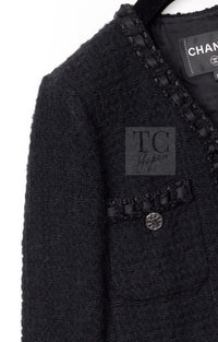 CHANEL 16PF Black Braid Trim Zipper Wool Tweed Jacket 36 13