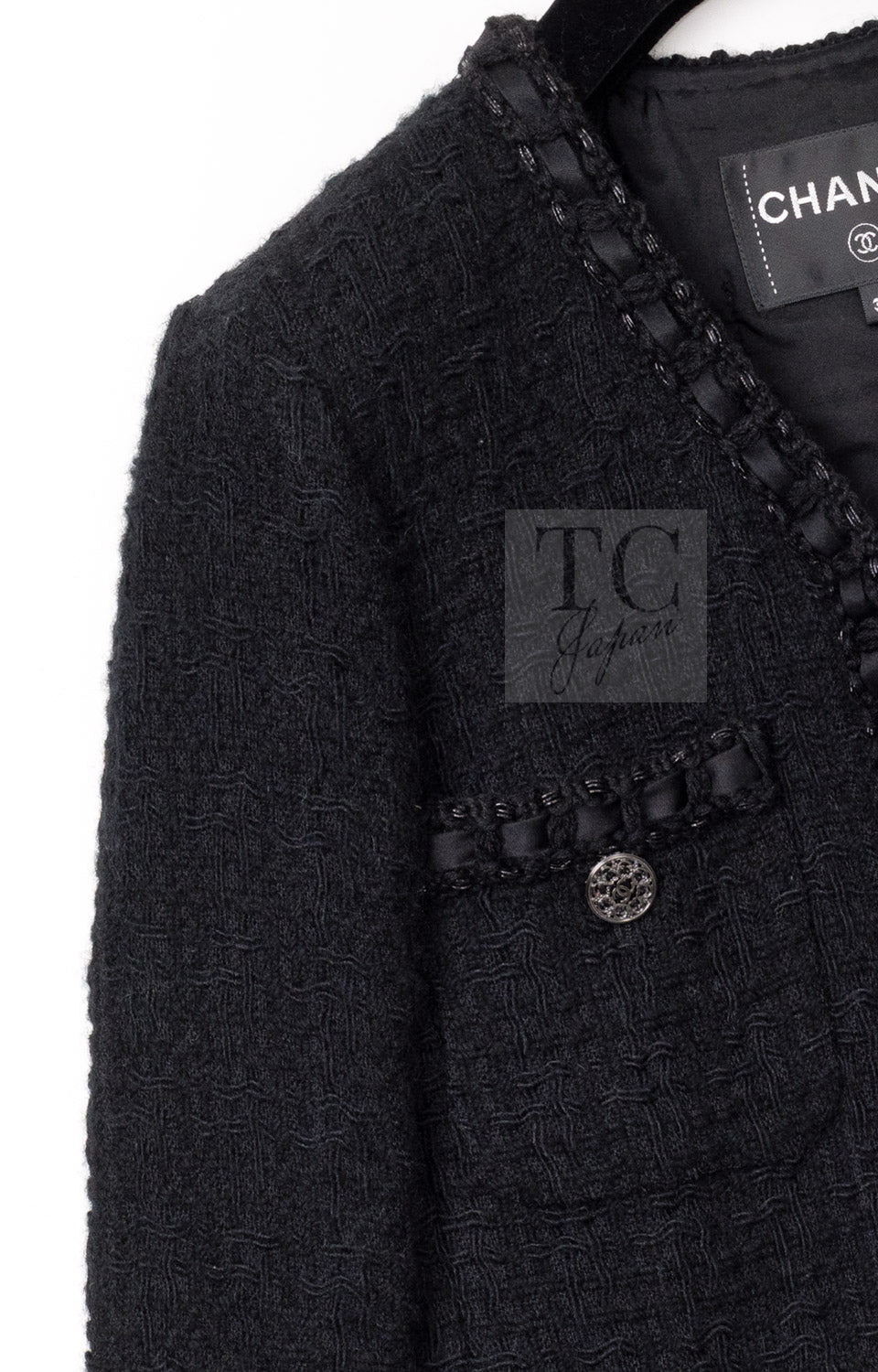 CHANEL 16PF Black Braid Trim Zipper Wool Tweed Jacket 36 13