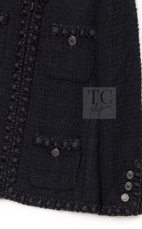 CHANEL 16PF Black Braid Trim Zipper Wool Tweed Jacket 36 3