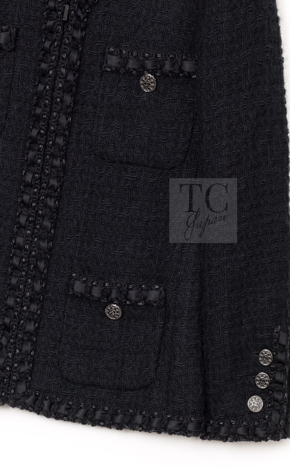 CHANEL 16PF Black Braid Trim Zipper Wool Tweed Jacket 36 3