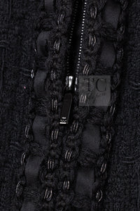 CHANEL 16PF Black Braid Trim Zipper Wool Tweed Jacket 36 4