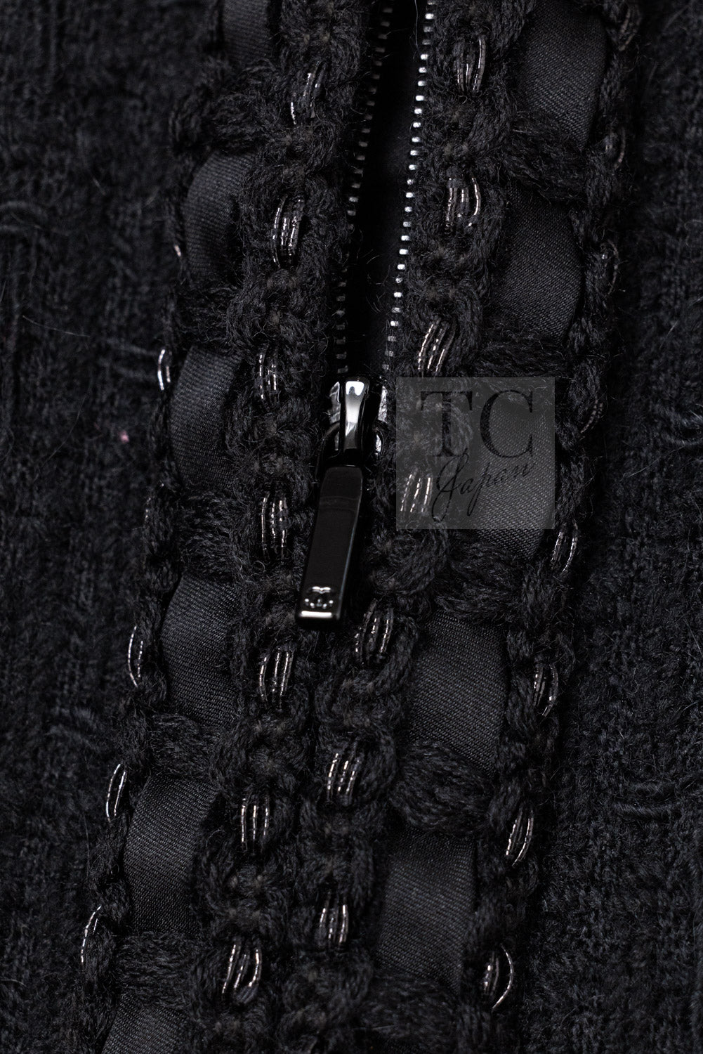 CHANEL 16PF Black Braid Trim Zipper Wool Tweed Jacket 36 4