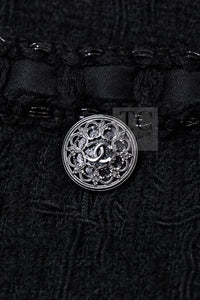 CHANEL 16PF Black Braid Trim Zipper Wool Tweed Jacket 36 5