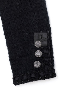 CHANEL 16PF Black Braid Trim Zipper Wool Tweed Jacket 36 6