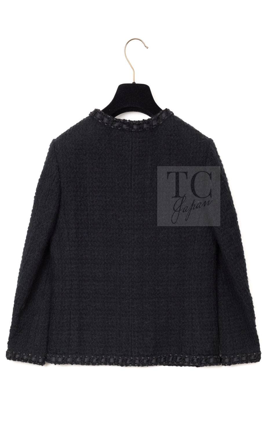 CHANEL 16PF Black Braid Trim Zipper Wool Tweed Jacket 36 7