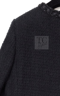CHANEL 16PF Black Braid Trim Zipper Wool Tweed Jacket 36 14