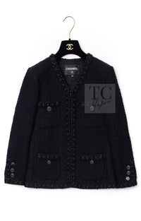 CHANEL 16PF Black Braid Trim Zipper Wool Tweed Jacket 36 2