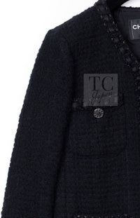 CHANEL 16PF Black Braid Trim Zipper Wool Tweed Jacket 36 11
