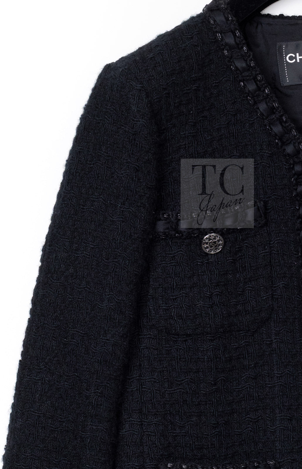CHANEL 16PF Black Braid Trim Zipper Wool Tweed Jacket 36 11