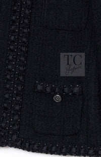 CHANEL 16PF Black Braid Trim Zipper Wool Tweed Jacket 36 12