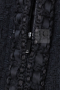 CHANEL 16PF Black Braid Trim Zipper Wool Tweed Jacket 36 3
