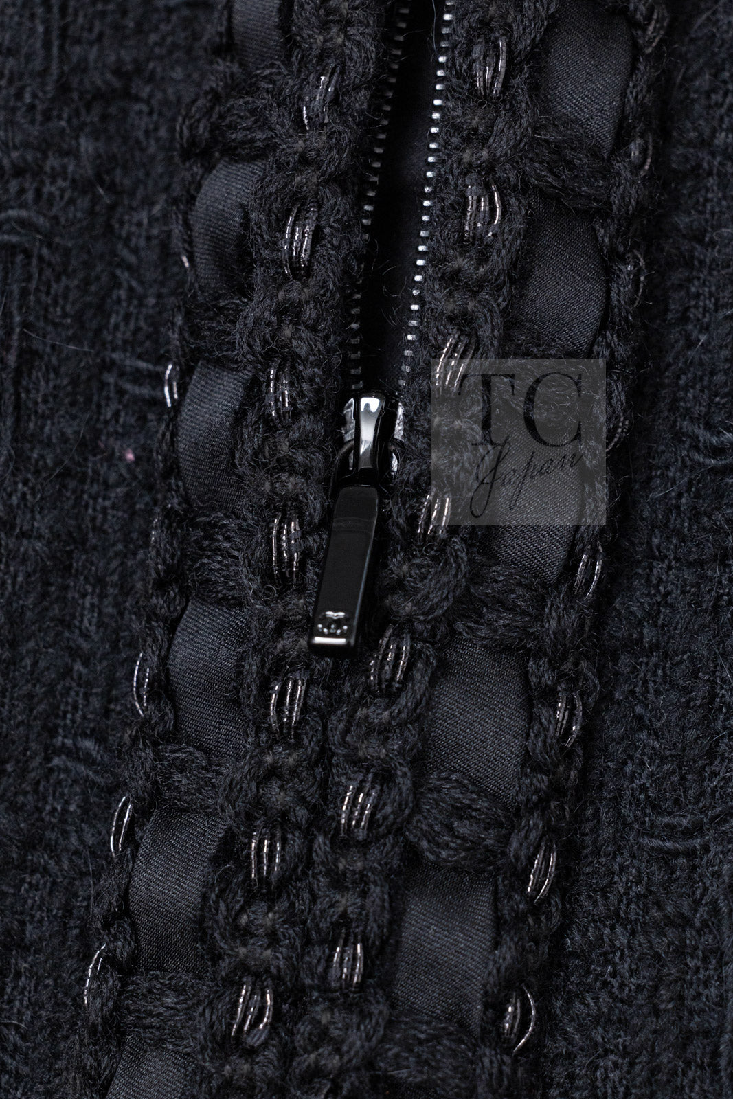 CHANEL 16PF Black Braid Trim Zipper Wool Tweed Jacket 36 3