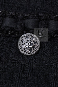 CHANEL 16PF Black Braid Trim Zipper Wool Tweed Jacket 36 4