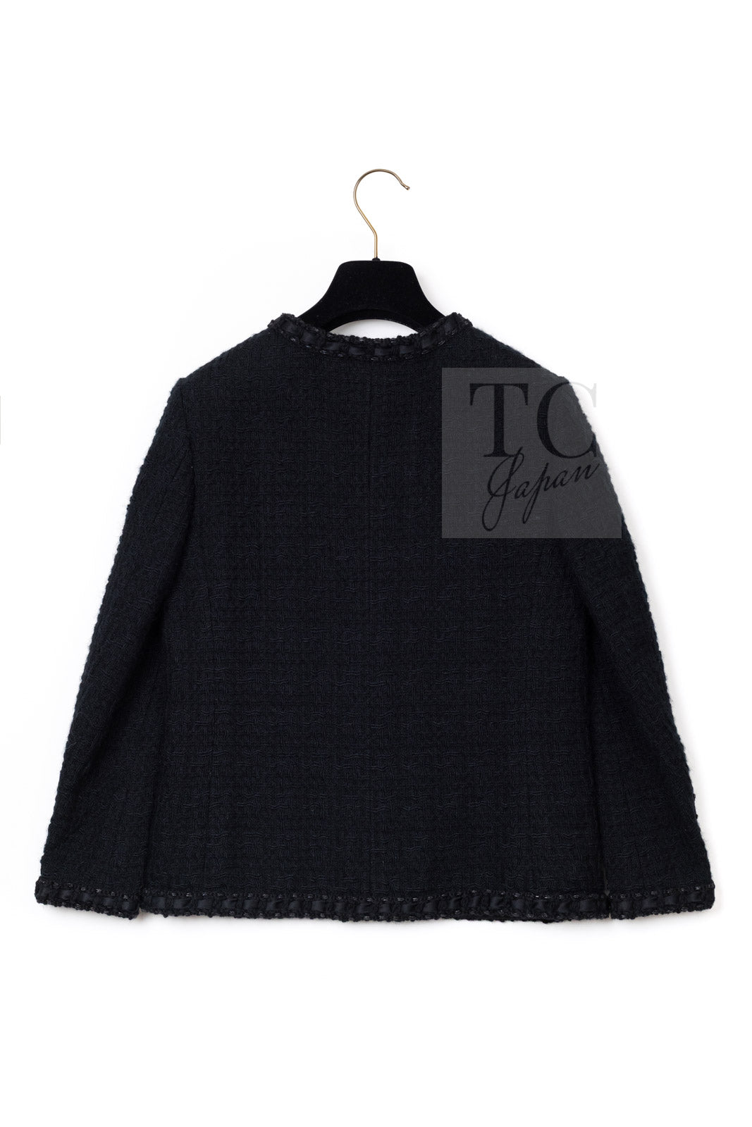 CHANEL 16PF Black Braid Trim Zipper Wool Tweed Jacket 36 8
