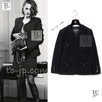 CHANEL 16PF Black Braid Trim Zipper Wool Tweed Jacket 36 1