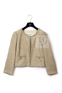 シャネル ジャケット CHANEL 11C イエロー グレー シルバー ノーカラー クロップド ツイード グリポワボタン 46