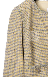 シャネル ジャケット CHANEL 11C イエロー グレー シルバー ノーカラー クロップド ツイード グリポワボタン 46