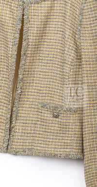 シャネル ジャケット CHANEL 11C イエロー グレー シルバー ノーカラー クロップド ツイード グリポワボタン 46